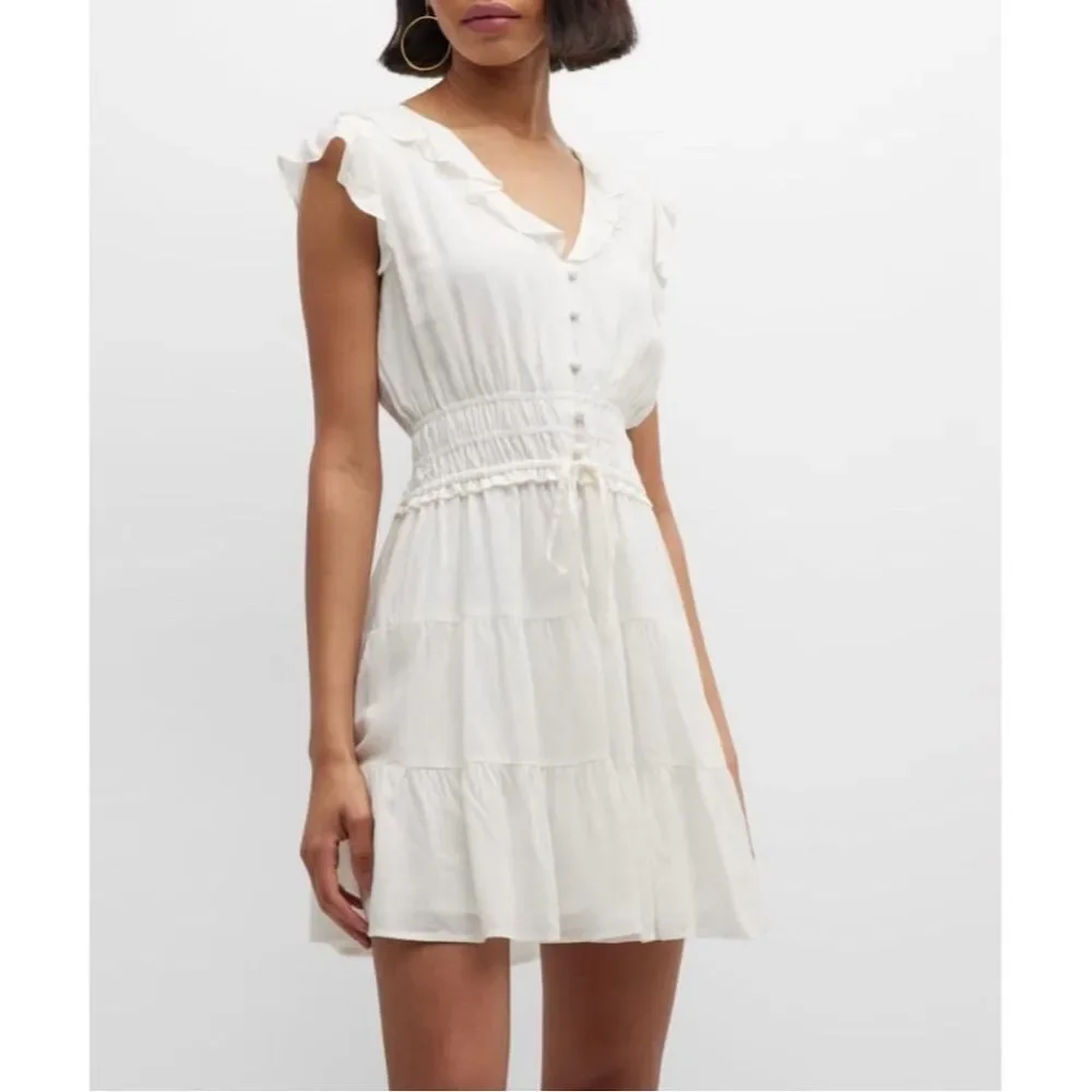 NWOT PAIGE Women's XL White Paradis Tiered Ruffle Mini Dress V-Neck - Picture 4 of 16